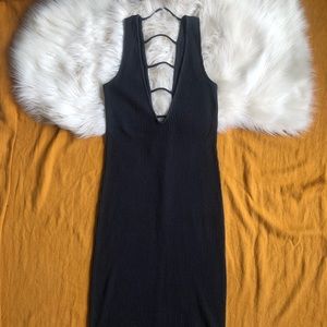 FREE PEOPLE BEACH Black plunging neck midi dress